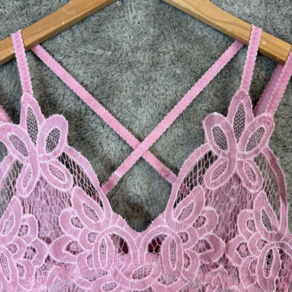 POL Pink Lace Ruffle Tank Top Peplum Tiered Crochet Bohemian Romantic Fairy L - Picture 4 of 10